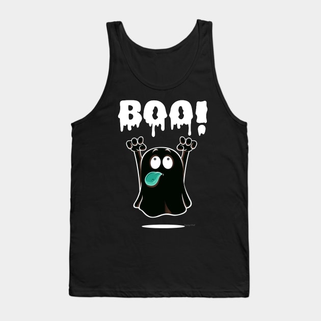 Adorable Ghost with a Playful 'BOO': Halloween Cuteness Unleashed! Tank Top by FortySeven47_Custom_Designs